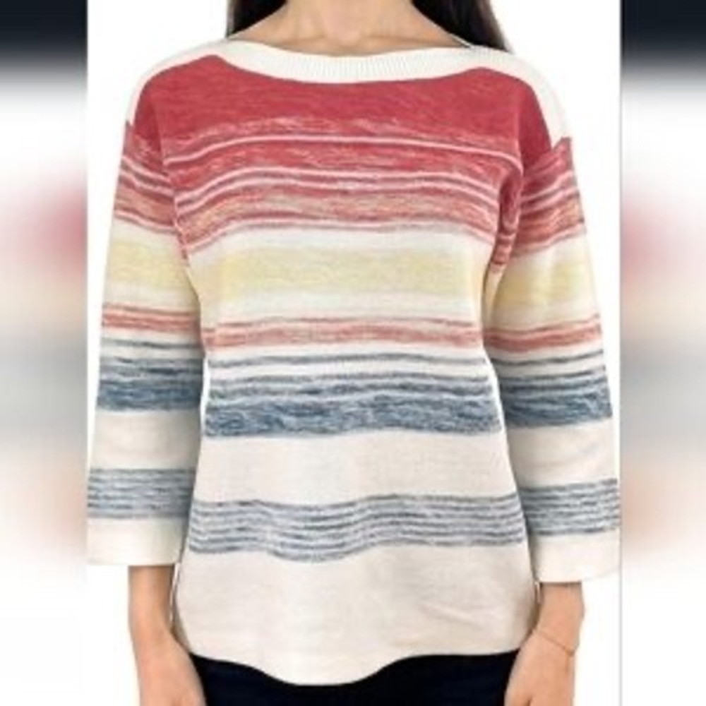 Brittany Black Woman Size 2X Striped 100% Cotton‎ Knit Sweater Red Yellow Blue